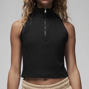 Jordan Zip Up Mock Neck Sleeveless Ribbed Crop Top